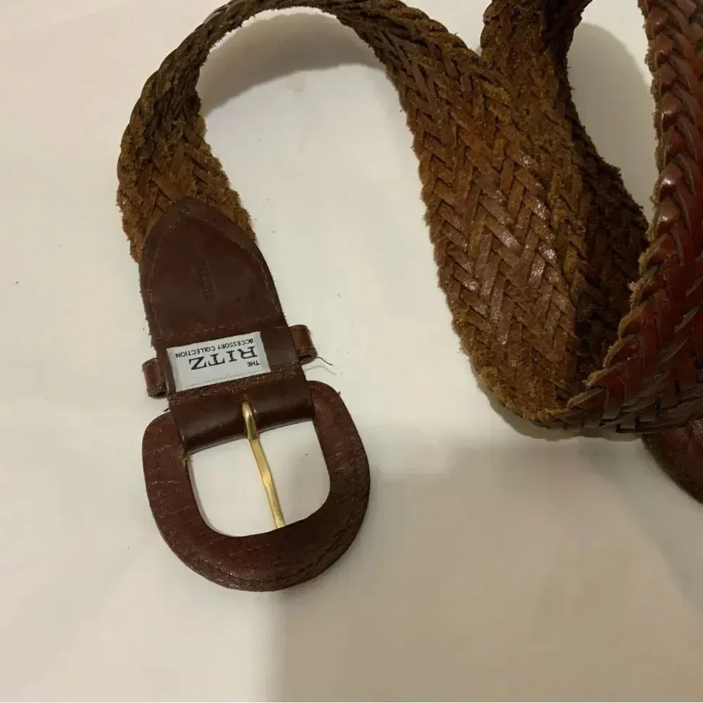 Vintage The Ritz Brown Leather Braided Western uruguay Women Belt M 39” length